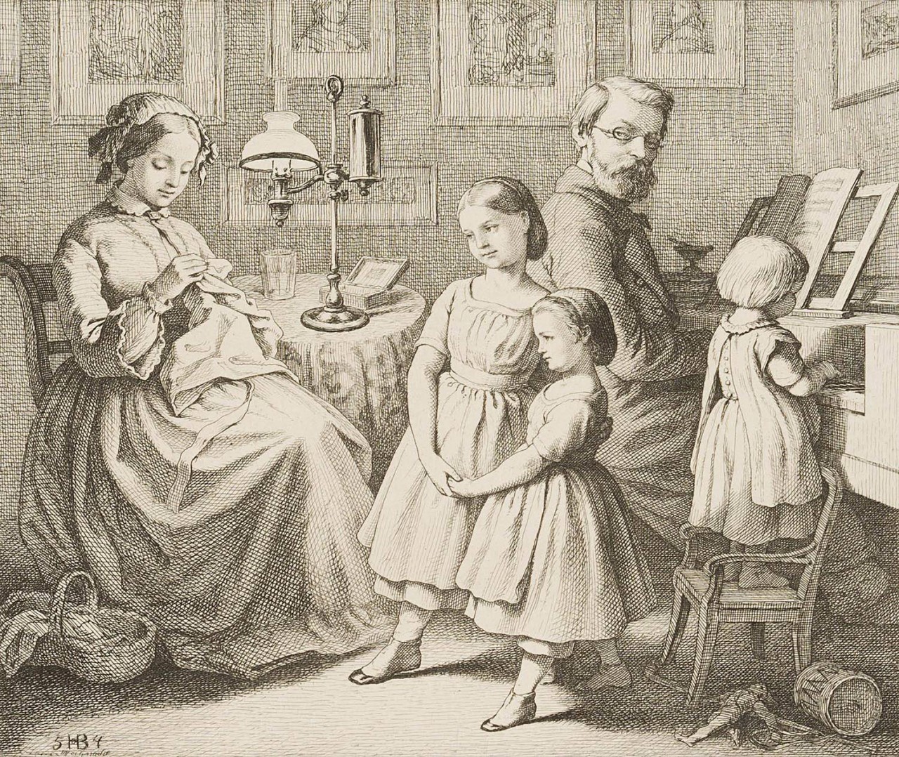 Familienglück in Stube mit Piano