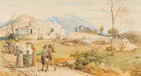 Campagnalandschaft mit heimkehrender Bevölkerung