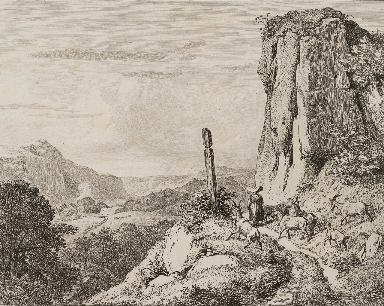 Mädchen mit Ziegen im Gebirge