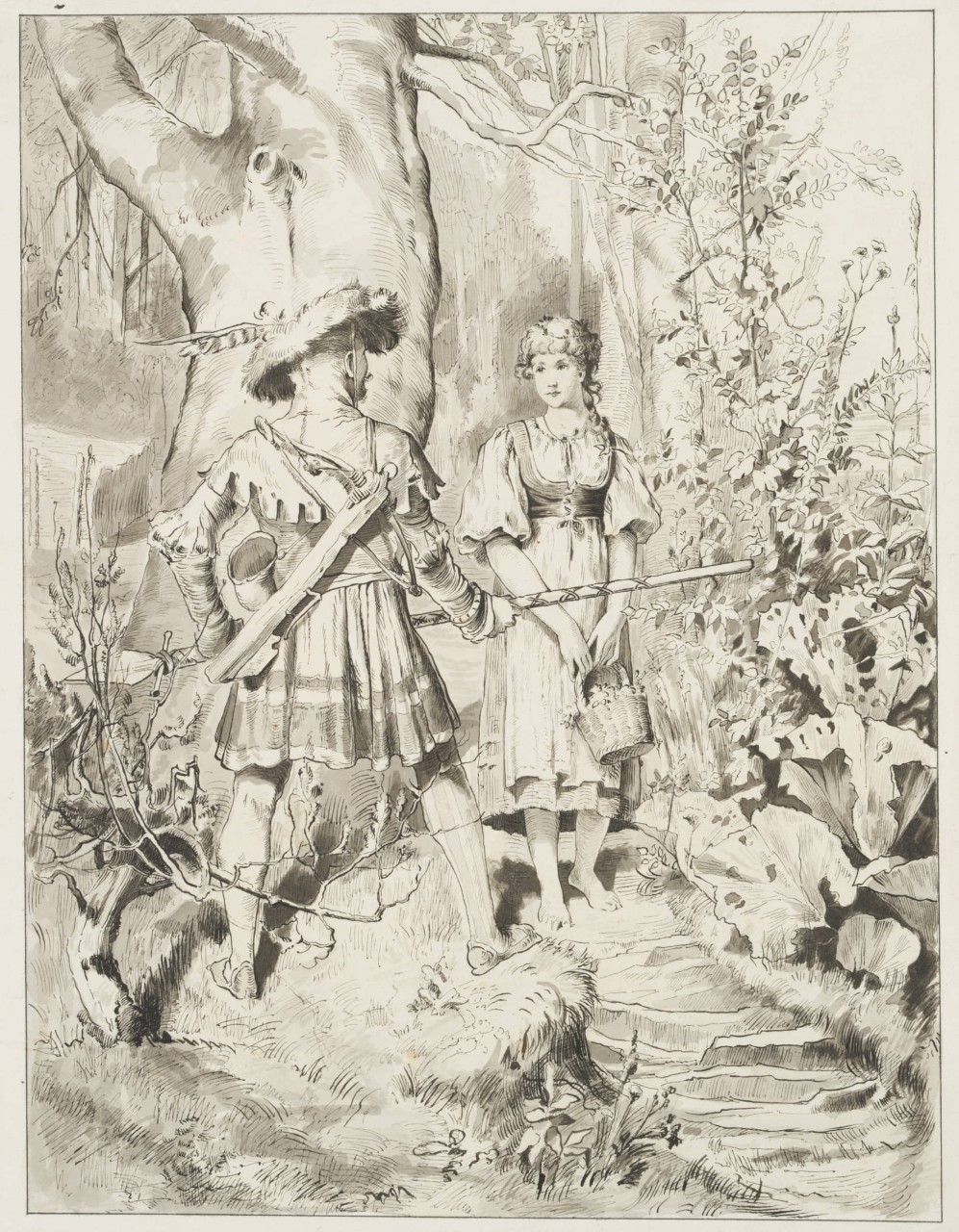 Mädchen und Jäger im Walde