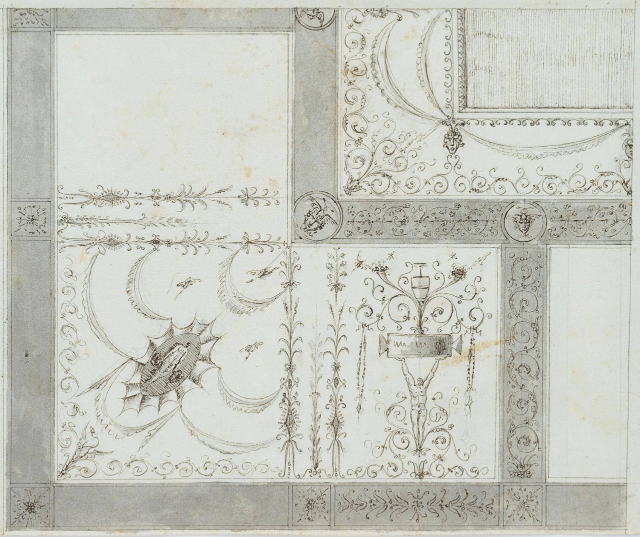 Entwurf einer Deckendekoration mit Arabesken und Figuren