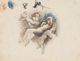 Mythologische Figurengruppe mit Studien