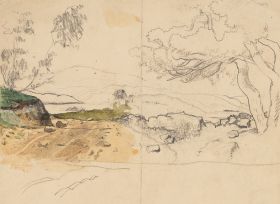 Landschaftsstudie mit Baum und Felsen