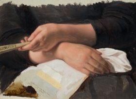 Handstudie mit Fächer und Tuch