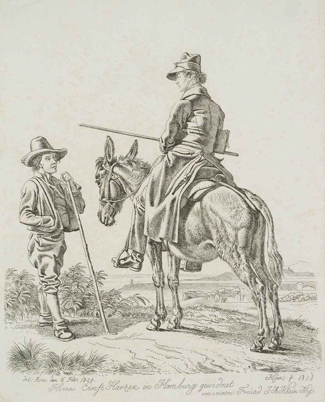 Meldereiter und italienischer Bauer