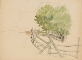 Studie einer Landschaft mit Baum und Zaun