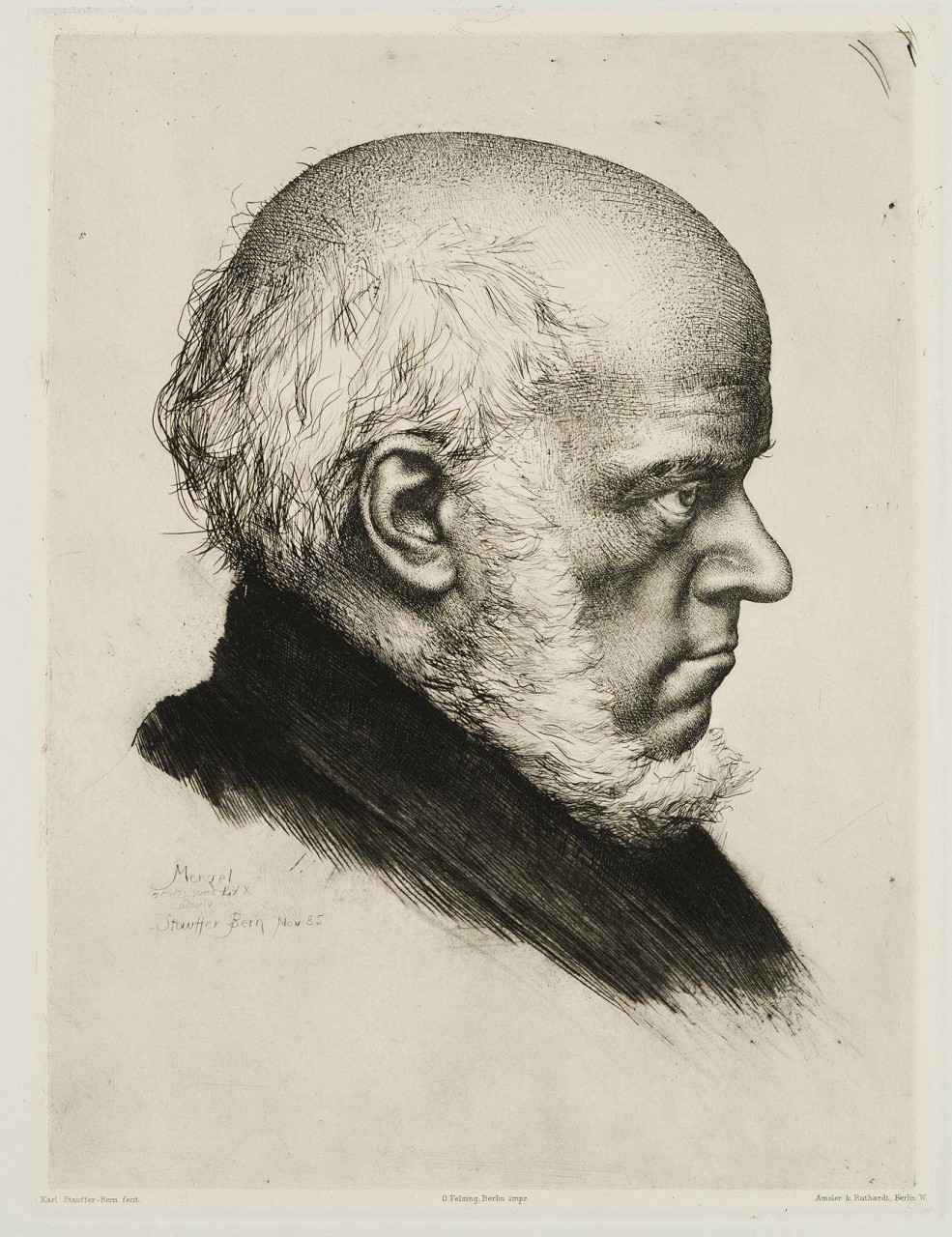 Profilporträt des Künstlers Adolph von Menzel (1815-1905) im Alter von 70 Jahren