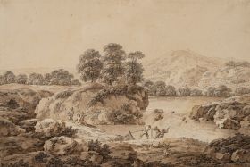 Flusslandschaft mit Fischern