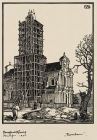 "Turmbau", Baustelle der Neuen Pfarrkirche St. Margaret in München-Sendlingen