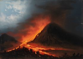 Vulkaneruption bei Nacht