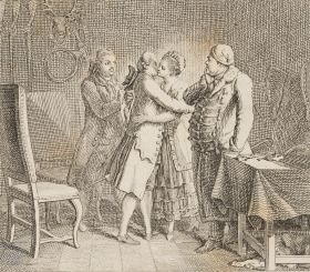 Werther umarmt Lotte im Jägershaus
