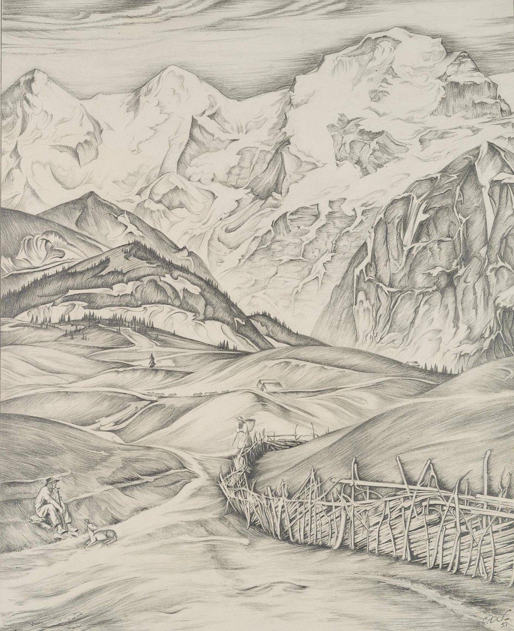 Gebirgslandschaft mit Hirte