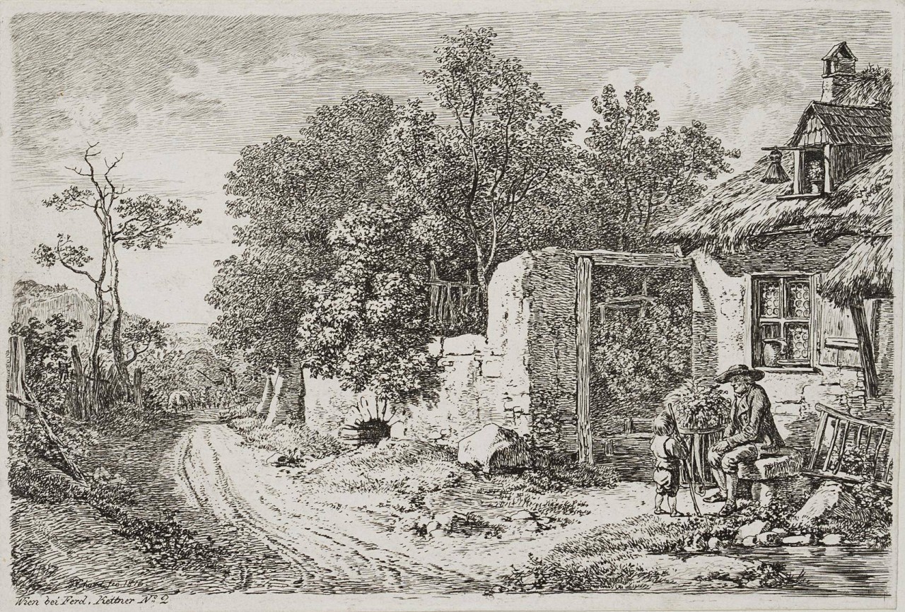 Knabe und Bauer am Gehöft