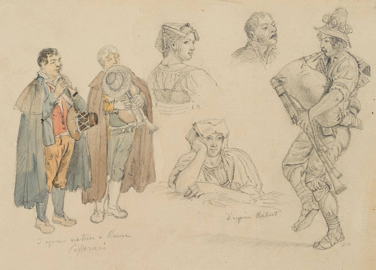 Figurenstudie, Musizierende Pifferari und Römerinnen