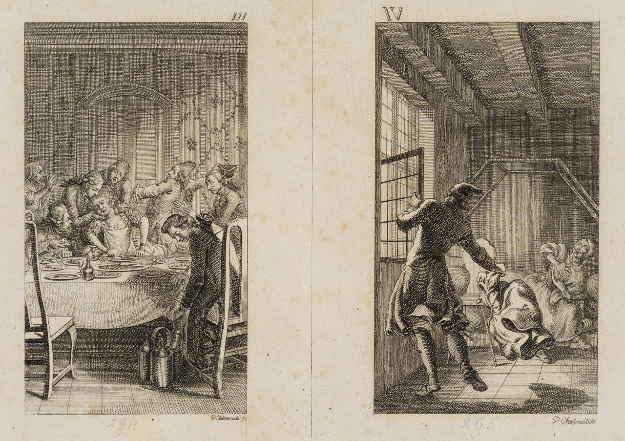 Eine Dame stirbt bei Tische & Tod der geizigen Priesterwitwe